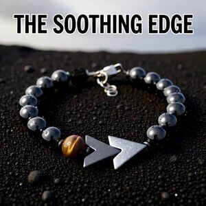 Handsome! Men's Protection Bracelet: Hematite, Tigereye, Raw Black Tourmaline 8"